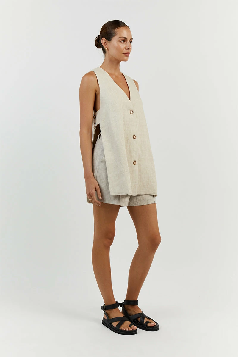 DISSH LOGAN NATURAL LINEN LONG LINE TOP 3 DISSH LOGAN NATURAL LINEN LONG LINE TOP - Image 3