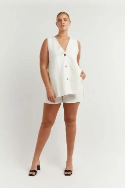 DISSH LOGAN OFF WHITE LINEN LONGLINE TOP -DISSH all-clothing Shop DNP02001OW.105 10