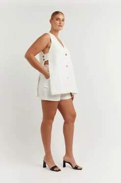 DISSH LOGAN OFF WHITE LINEN LONGLINE TOP -DISSH all-clothing Shop DNP02001OW.105 12