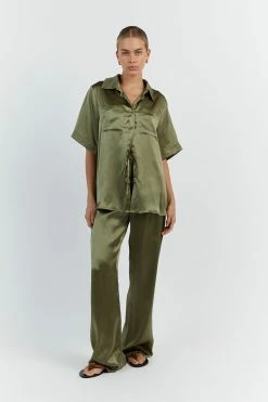 DISSH EVANS OLIVE SILK VACATION SHIRT