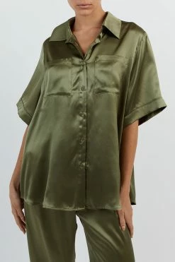 DISSH EVANS OLIVE SILK VACATION SHIRT -DISSH all-clothing Shop DNP03056OLI.545 14