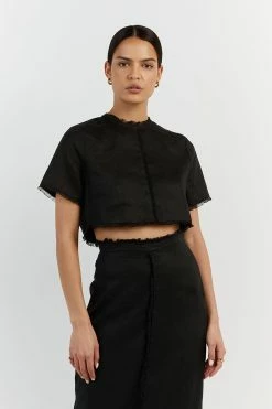 DISSH GEORGIE BLACK LINEN FRINGE CROP TOP 14 DISSH GEORGIE BLACK LINEN FRINGE CROP TOP -DISSH all-clothing Shop DNP04094BK.600 1