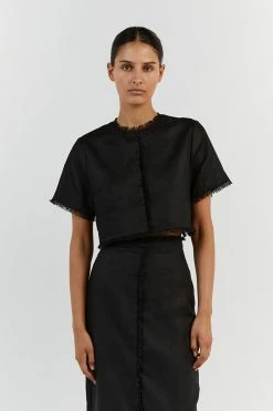 DISSH GEORGIE BLACK LINEN FRINGE CROP TOP 19 DISSH GEORGIE BLACK LINEN FRINGE CROP TOP -DISSH all-clothing Shop DNP04094BK.600 11