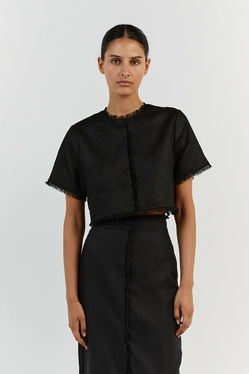 DISSH GEORGIE BLACK LINEN FRINGE CROP TOP 8 DISSH GEORGIE BLACK LINEN FRINGE CROP TOP - Image 8