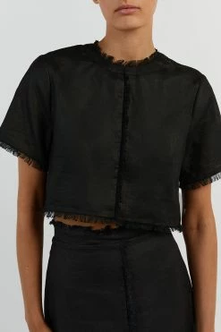 DISSH GEORGIE BLACK LINEN FRINGE CROP TOP 22 DISSH GEORGIE BLACK LINEN FRINGE CROP TOP -DISSH all-clothing Shop DNP04094BK.600 14