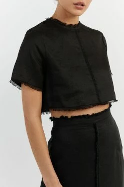 DISSH GEORGIE BLACK LINEN FRINGE CROP TOP 17 DISSH GEORGIE BLACK LINEN FRINGE CROP TOP -DISSH all-clothing Shop DNP04094BK.600 4