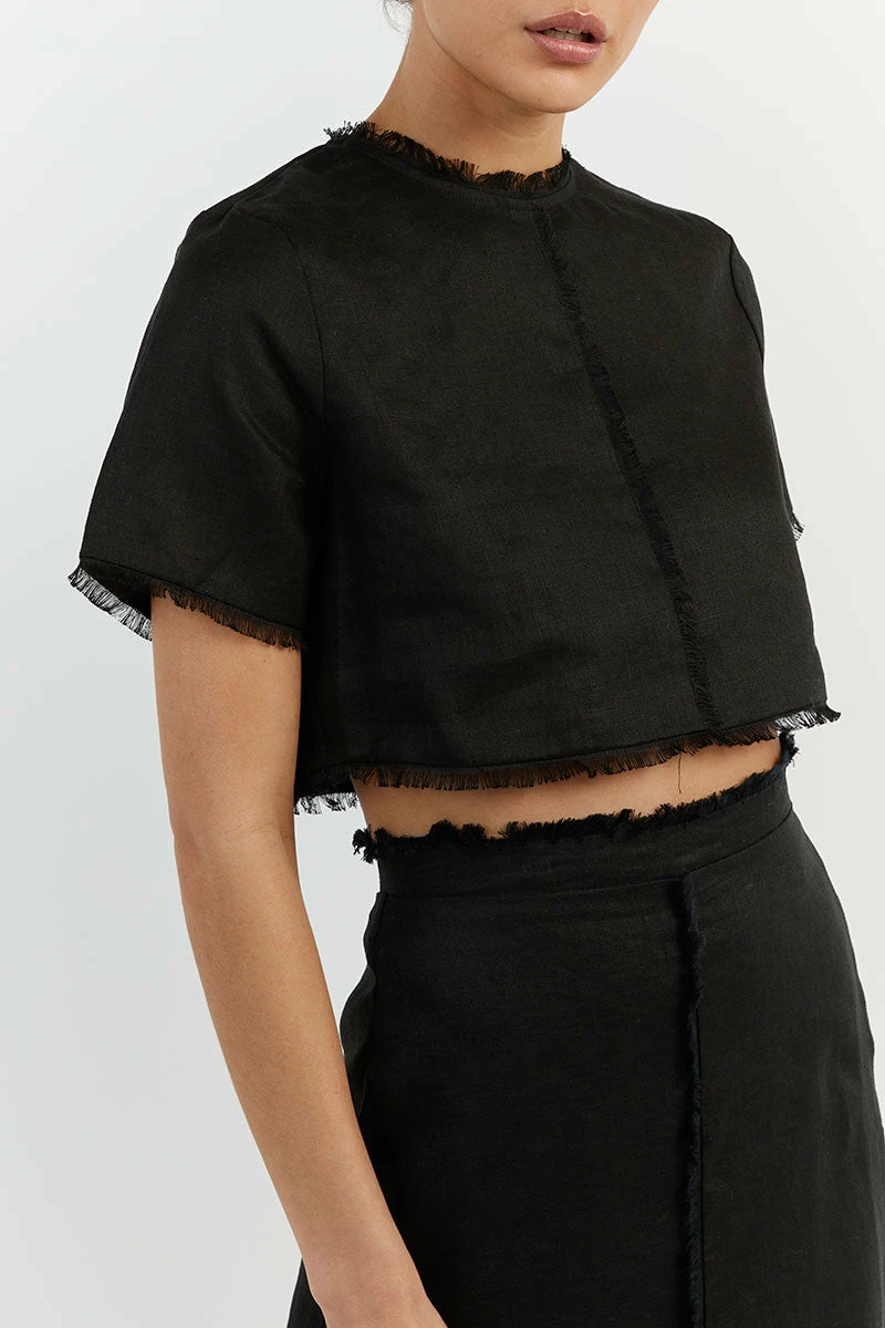 DISSH GEORGIE BLACK LINEN FRINGE CROP TOP 6 DISSH GEORGIE BLACK LINEN FRINGE CROP TOP - Image 6