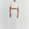DISSH GEORGIE WHITE LINEN FRINGE CROP TOP