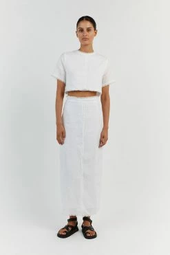 DISSH GEORGIE WHITE LINEN FRINGE CROP TOP