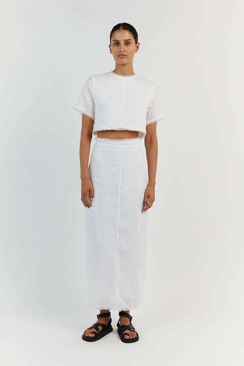 DISSH GEORGIE WHITE LINEN FRINGE CROP TOP 1 DISSH GEORGIE WHITE LINEN FRINGE CROP TOP