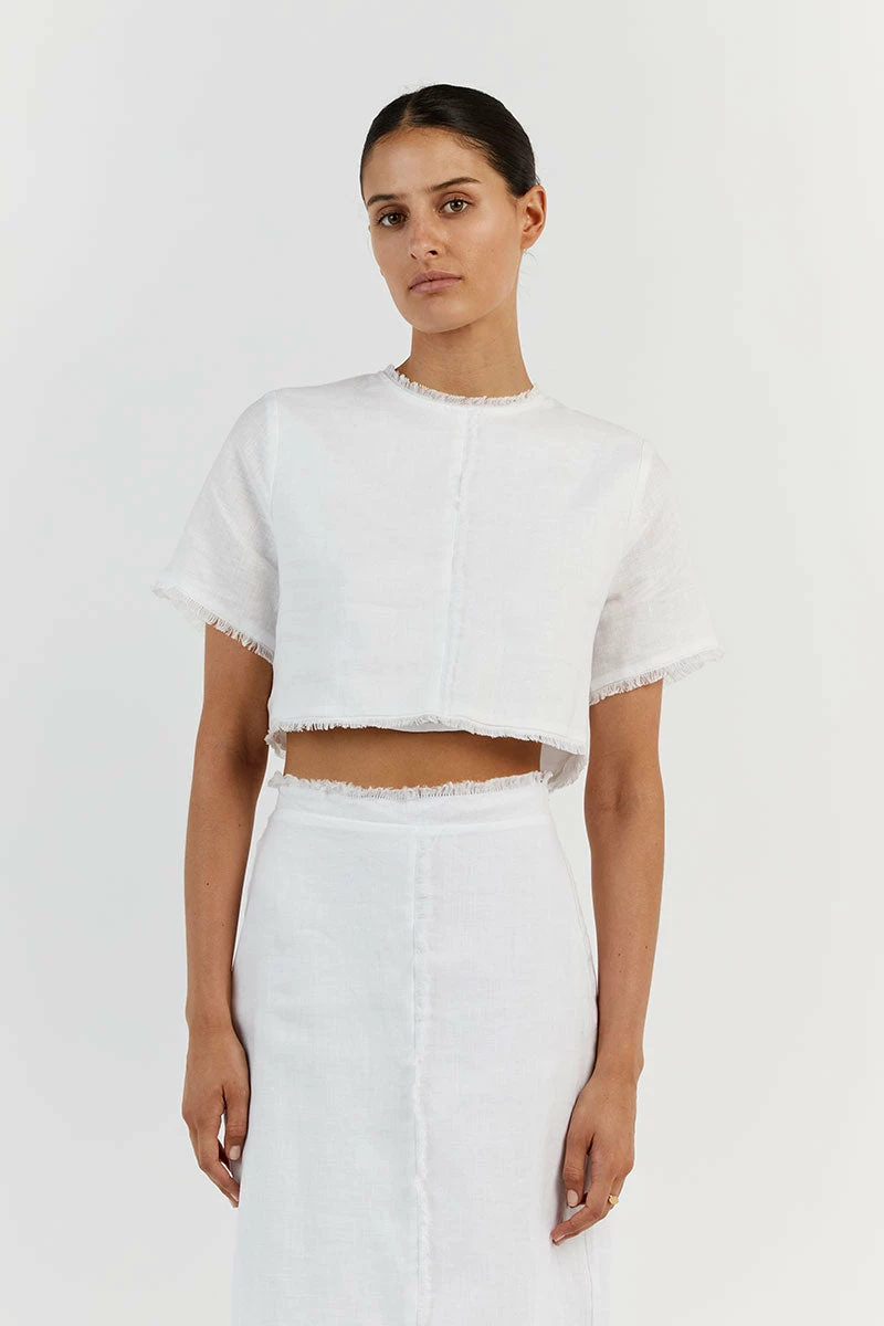 DISSH GEORGIE WHITE LINEN FRINGE CROP TOP 2 DISSH GEORGIE WHITE LINEN FRINGE CROP TOP - Image 2
