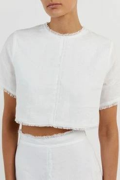DISSH GEORGIE WHITE LINEN FRINGE CROP TOP 10 DISSH GEORGIE WHITE LINEN FRINGE CROP TOP -DISSH all-clothing Shop DNP04094WE.100 14