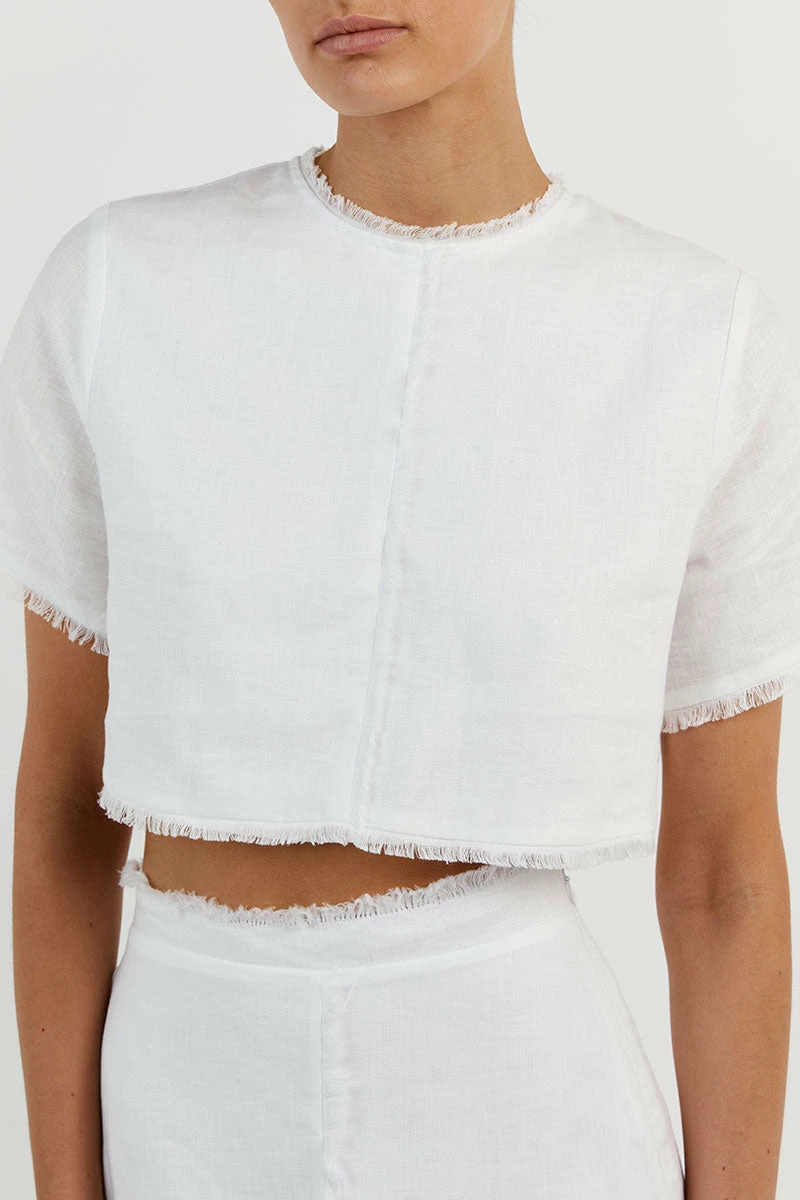 DISSH GEORGIE WHITE LINEN FRINGE CROP TOP 5 DISSH GEORGIE WHITE LINEN FRINGE CROP TOP - Image 5