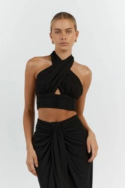 DISSH AMELIA BLACK WRAP CROP TOP