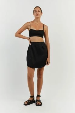 DISSH VIENNA BLACK LINEN MINI SKIRT