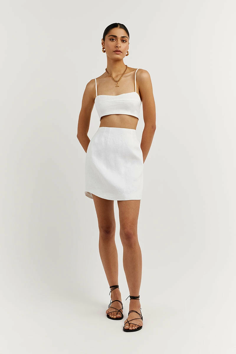 DISSH VIENNA WHITE LINEN CURVED CROP TOP 2 DISSH VIENNA WHITE LINEN CURVED CROP TOP - Image 2