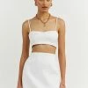 DISSH VIENNA WHITE LINEN CURVED CROP TOP