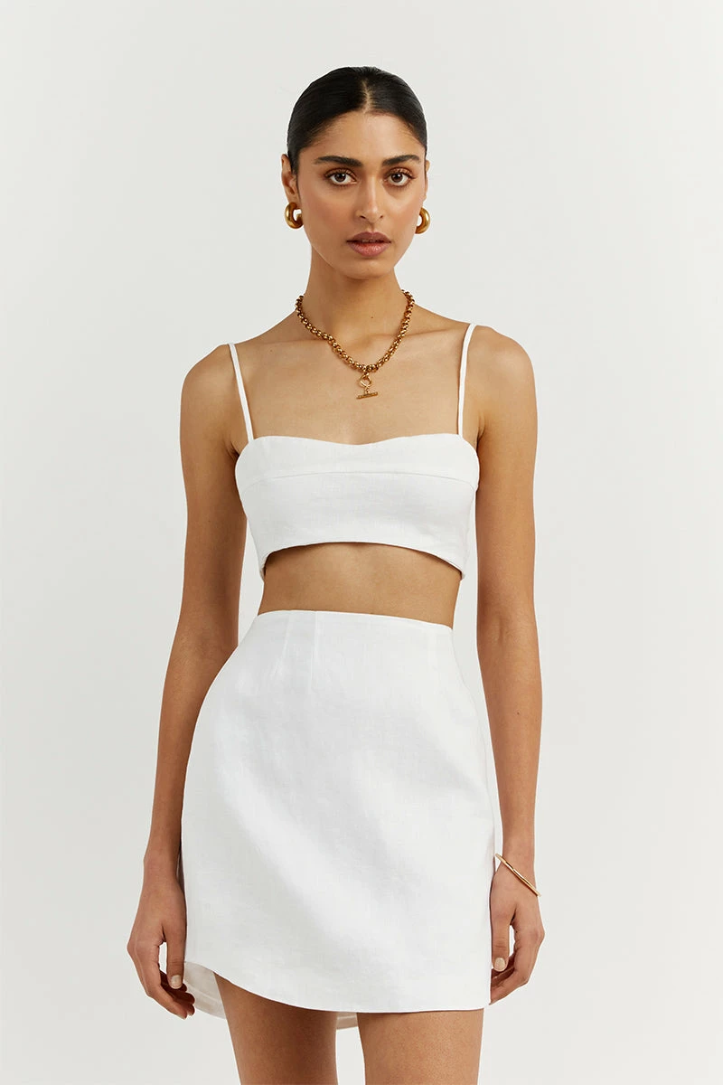 DISSH VIENNA WHITE LINEN CURVED CROP TOP 1 DISSH VIENNA WHITE LINEN CURVED CROP TOP