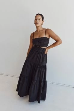 DISSH ELSA BLACK COTTON LONG SKIRT