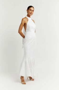 DISSH AISLE WHITE LINEN HIGH NECK DRESS -DISSH all-clothing Shop DNP11121WE.100 2