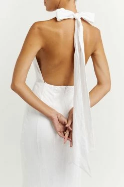 DISSH AISLE WHITE LINEN HIGH NECK DRESS -DISSH all-clothing Shop DNP11121WE.100 4