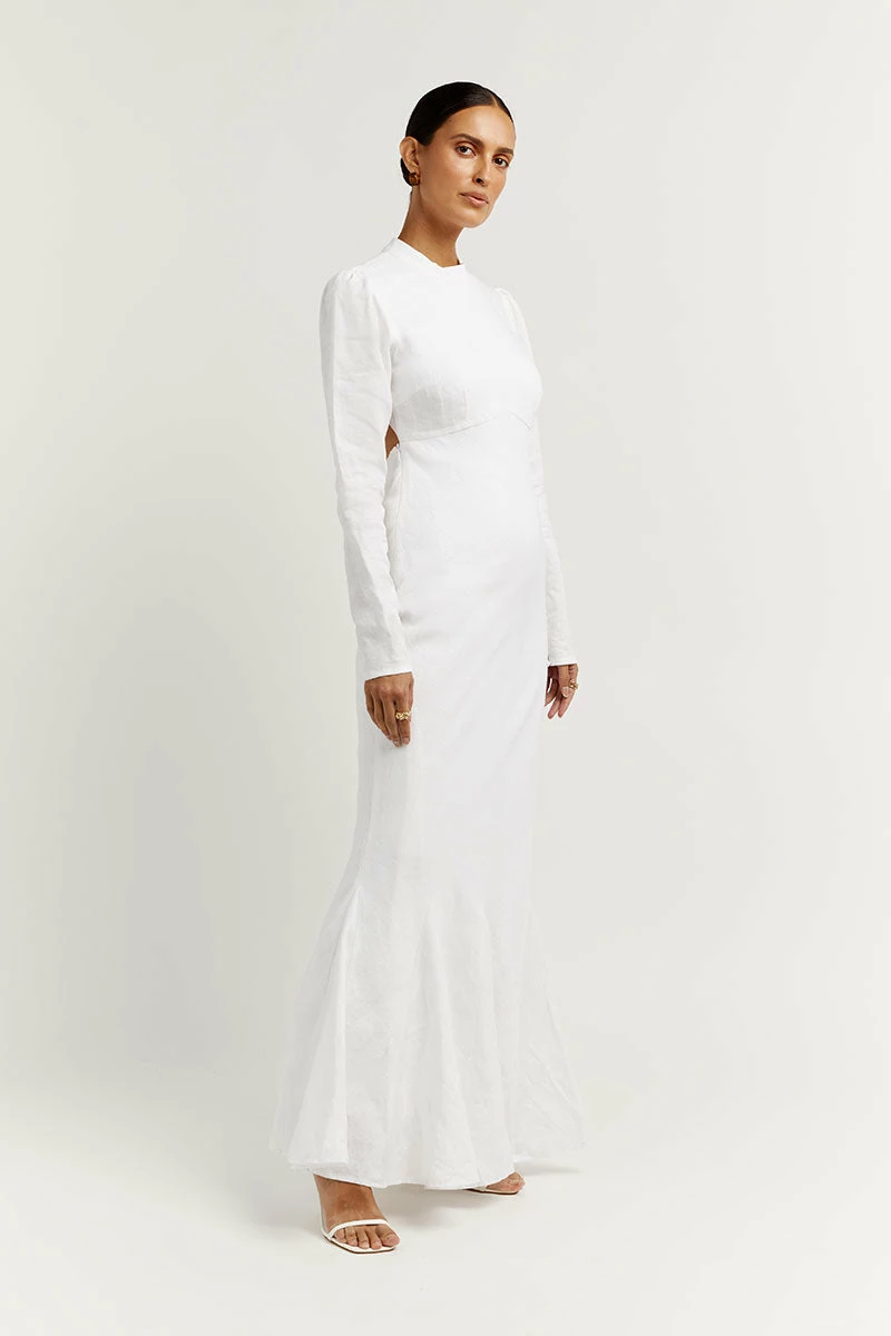DISSH AISLE WHITE LINEN SLEEVE MIDI DRESS 3 DISSH AISLE WHITE LINEN SLEEVE MIDI DRESS - Image 3