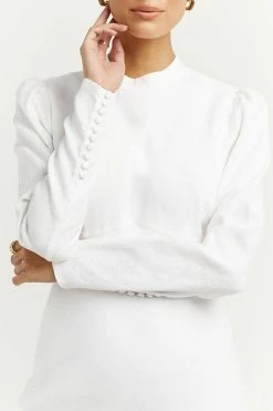 DISSH AISLE WHITE LINEN SLEEVE MIDI DRESS 11 DISSH AISLE WHITE LINEN SLEEVE MIDI DRESS -DISSH all-clothing Shop DNP11137WE.100 5