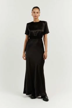 DISSH ANABELLE BLACK SATIN MIDI DRESS