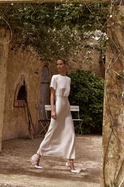 DISSH AISLE PEARL SATIN MIDI DRESS