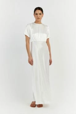 DISSH AISLE WHITE SATIN MIDI DRESS 8 DISSH AISLE WHITE SATIN MIDI DRESS -DISSH all-clothing Shop DNP11171WE.100 11