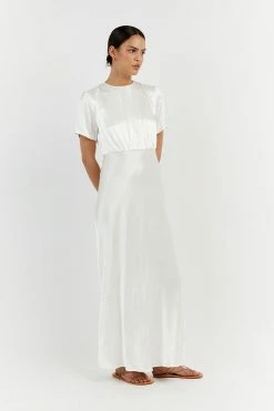 DISSH AISLE WHITE SATIN MIDI DRESS 9 DISSH AISLE WHITE SATIN MIDI DRESS -DISSH all-clothing Shop DNP11171WE.100 12