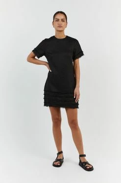 DISSH GEORGIE BLACK LINEN MINI DRESS