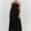 DISSH GINA BLACK LINEN MIDI DRESS