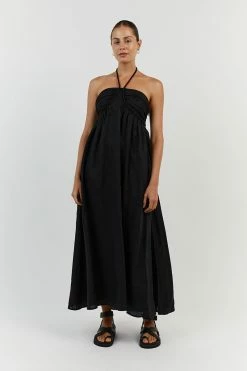 DISSH GINA BLACK LINEN MIDI DRESS