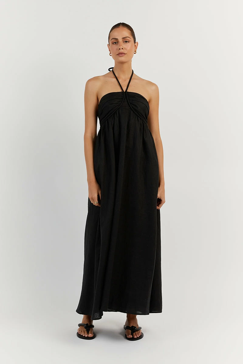 DISSH GINA BLACK LINEN MIDI DRESS 6 DISSH GINA BLACK LINEN MIDI DRESS - Image 6