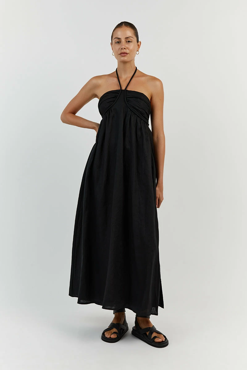DISSH GINA BLACK LINEN MIDI DRESS 2 DISSH GINA BLACK LINEN MIDI DRESS - Image 2