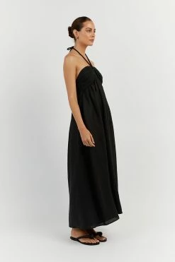 DISSH GINA BLACK LINEN MIDI DRESS 17 DISSH GINA BLACK LINEN MIDI DRESS -DISSH all-clothing Shop DNP11178BK.600 12
