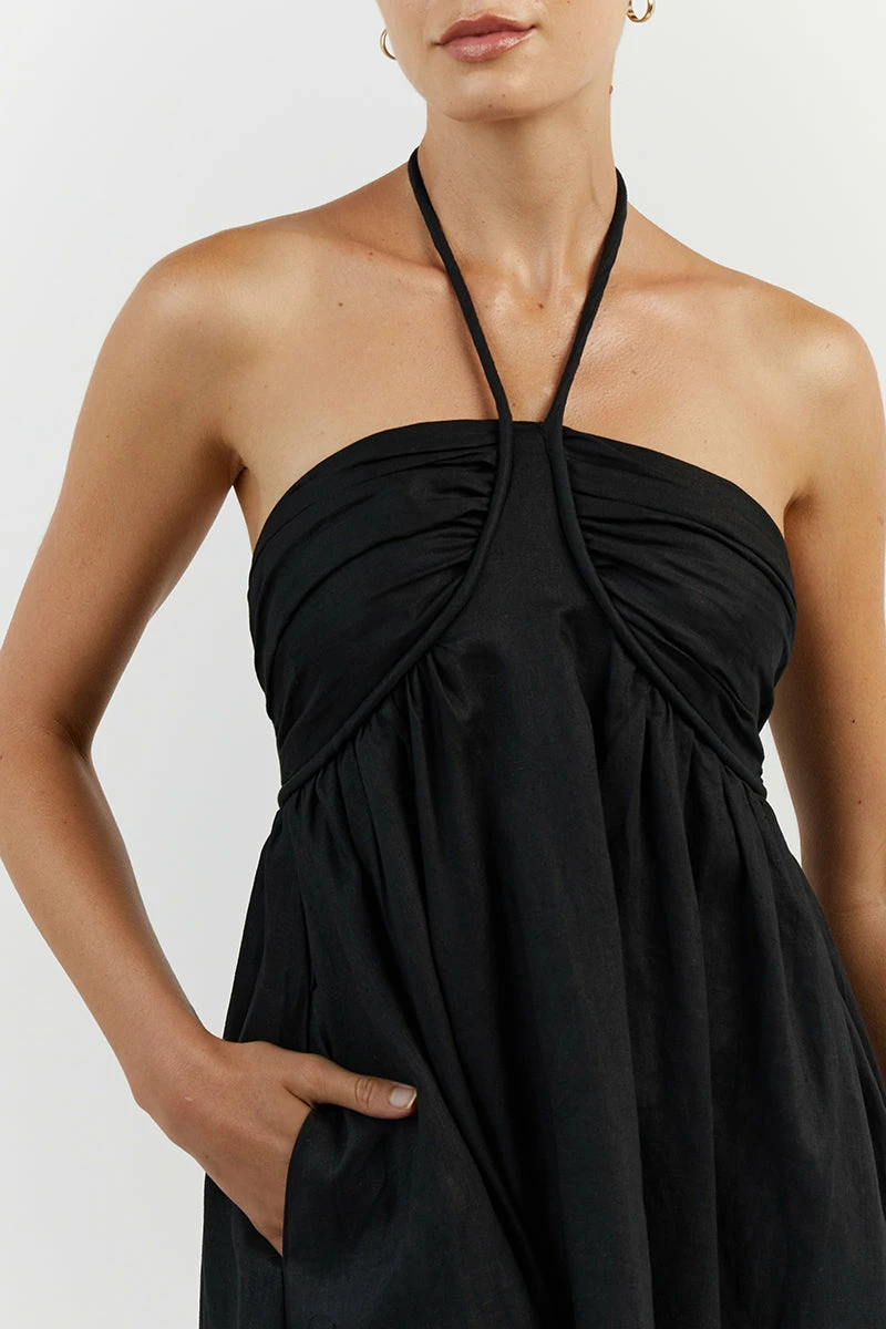 DISSH GINA BLACK LINEN MIDI DRESS 5 DISSH GINA BLACK LINEN MIDI DRESS - Image 5