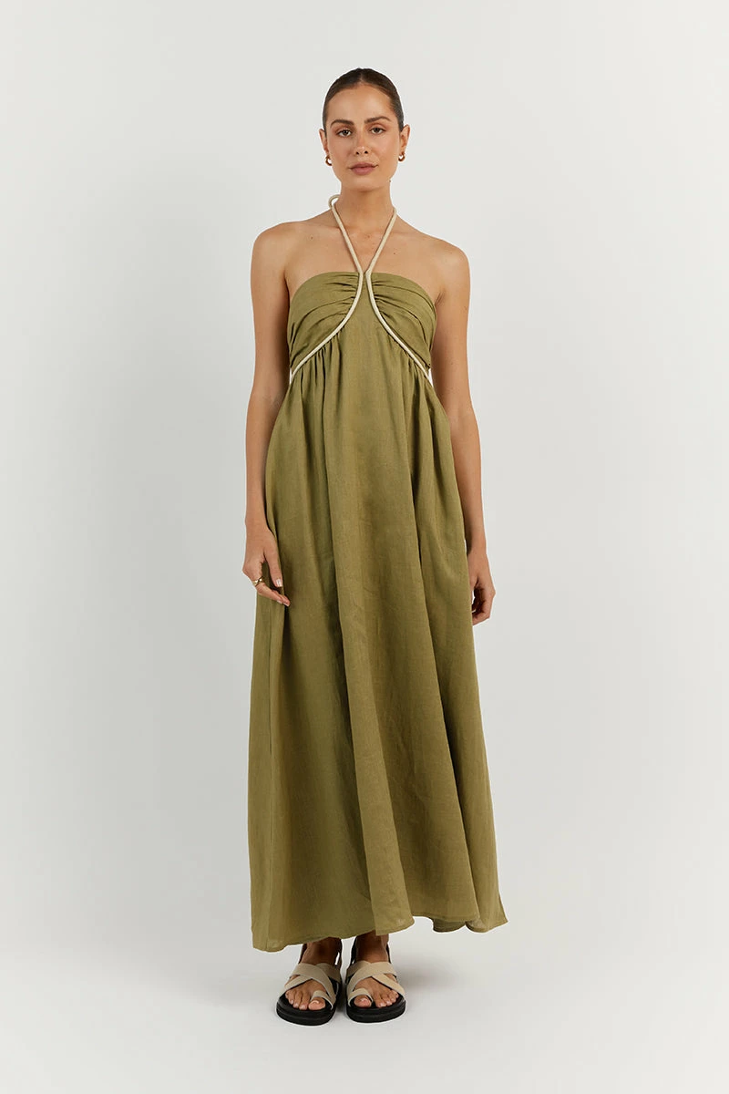 DISSH GINA OLIVE LINEN MIDI DRESS 2 DISSH GINA OLIVE LINEN MIDI DRESS - Image 2