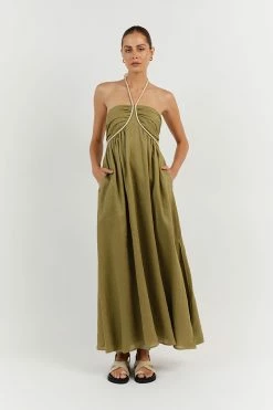 DISSH GINA OLIVE LINEN MIDI DRESS 9 DISSH GINA OLIVE LINEN MIDI DRESS -DISSH all-clothing Shop DNP11178OLI.545 11