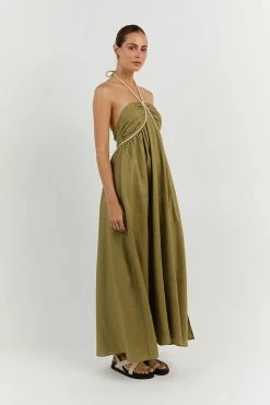 DISSH GINA OLIVE LINEN MIDI DRESS 8 DISSH GINA OLIVE LINEN MIDI DRESS -DISSH all-clothing Shop DNP11178OLI.545 12