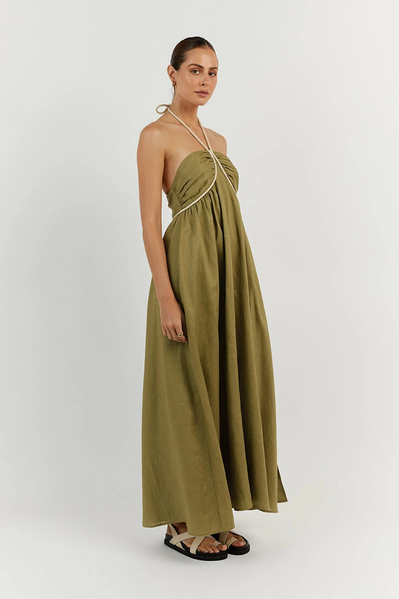 DISSH GINA OLIVE LINEN MIDI DRESS 3 DISSH GINA OLIVE LINEN MIDI DRESS - Image 3