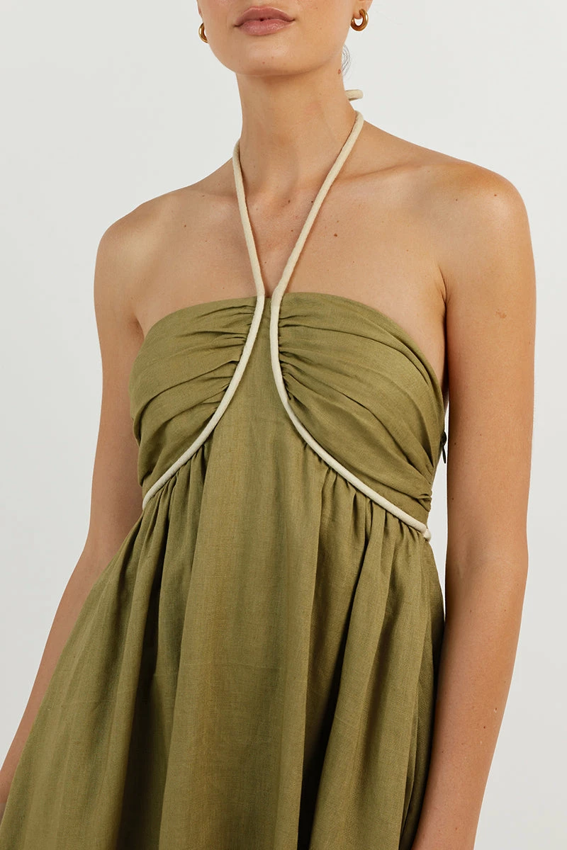 DISSH GINA OLIVE LINEN MIDI DRESS 6 DISSH GINA OLIVE LINEN MIDI DRESS - Image 6