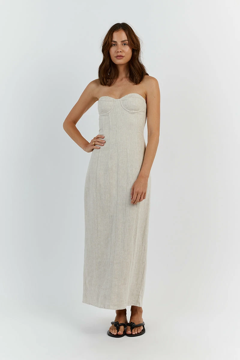 DISSH LEO NATURAL LINEN MIDI DRESS 1 DISSH LEO NATURAL LINEN MIDI DRESS