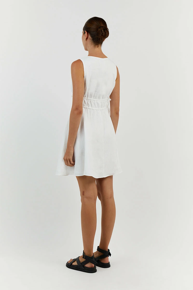 DISSH PIA WHITE LINEN LOW NECK MINI DRESS 4 DISSH PIA WHITE LINEN LOW NECK MINI DRESS - Image 4