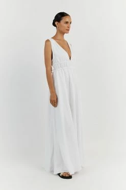 DISSH PIA WHITE LINEN LOW NECK MIDI DRESS 9 DISSH PIA WHITE LINEN LOW NECK MIDI DRESS -DISSH all-clothing Shop DNP11193WE.100 12