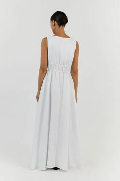 DISSH PIA WHITE LINEN LOW NECK MIDI DRESS 10 DISSH PIA WHITE LINEN LOW NECK MIDI DRESS -DISSH all-clothing Shop DNP11193WE.100 13