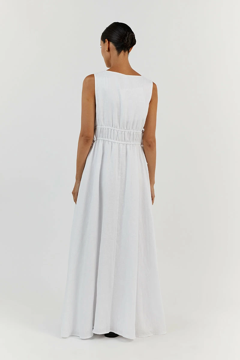 DISSH PIA WHITE LINEN LOW NECK MIDI DRESS 5 DISSH PIA WHITE LINEN LOW NECK MIDI DRESS - Image 5