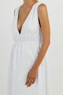 DISSH PIA WHITE LINEN LOW NECK MIDI DRESS 11 DISSH PIA WHITE LINEN LOW NECK MIDI DRESS -DISSH all-clothing Shop DNP11193WE.100 14