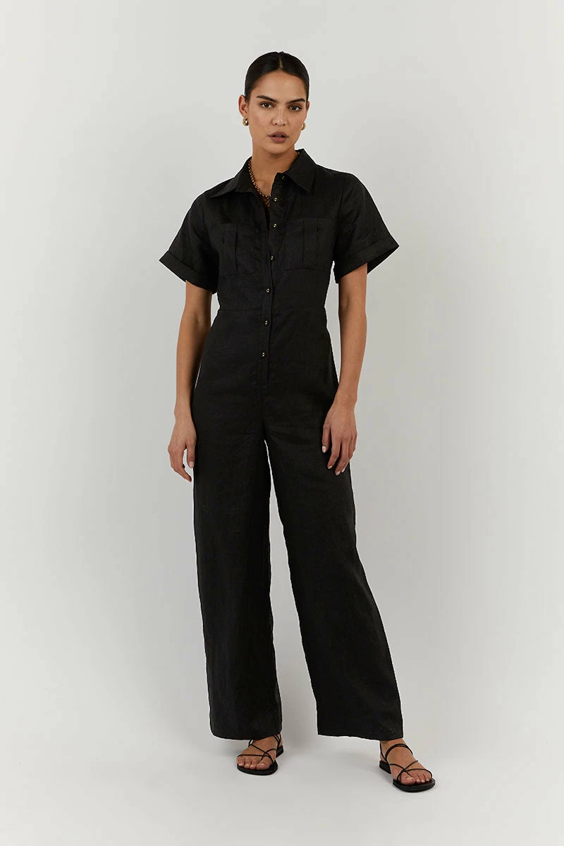 DISSH LILY BLACK LINEN BOILER SUIT 1 DISSH LILY BLACK LINEN BOILER SUIT
